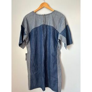 Denim Dress Color Block Casual Short Sleeve Tunic Dress